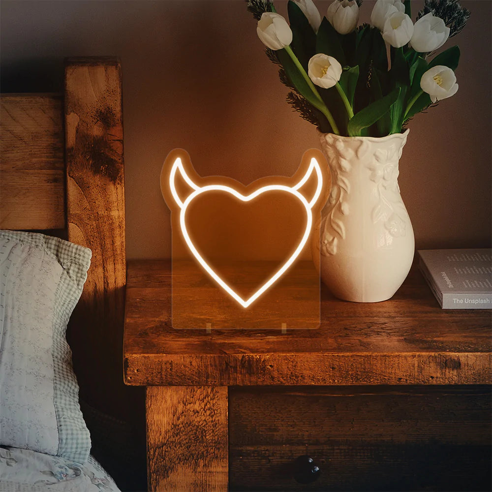 Heart With Horns Mini Neon LED Sign - Homely Arts