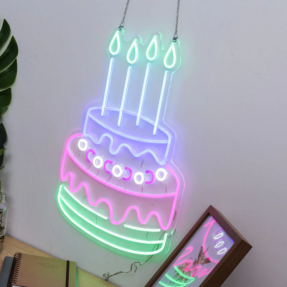 LED Neon Sign Colorful BIRTHDAY CAKE - Homely Arts