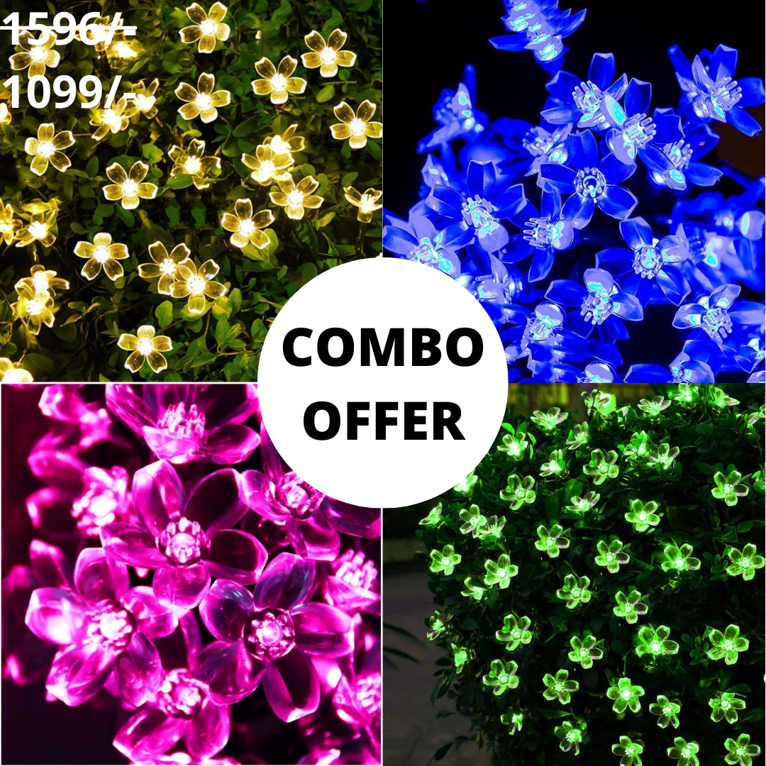 BIG Saving Combo of 4 Flowers Light- 16 LED light in each light (Warm White, Blue, Green and Pink) - Homely Arts