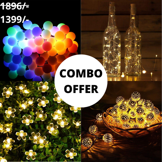 Multi Combo for multi use- Silicon flower, Matt multicolor ball, 2 Cork lights and Moroccan metal ball - Homely Arts