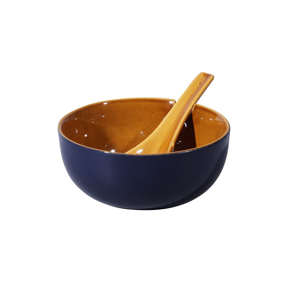 Ceramic Soup Bowl Set with Spoons, 300ml Bowl, 6 Pieces Soup Bowls, 6 Spoons, Cobalt Blue | Glossy Finish |Premium Stoneware Ceramic Soup Bowls with Spoons - Homely Arts