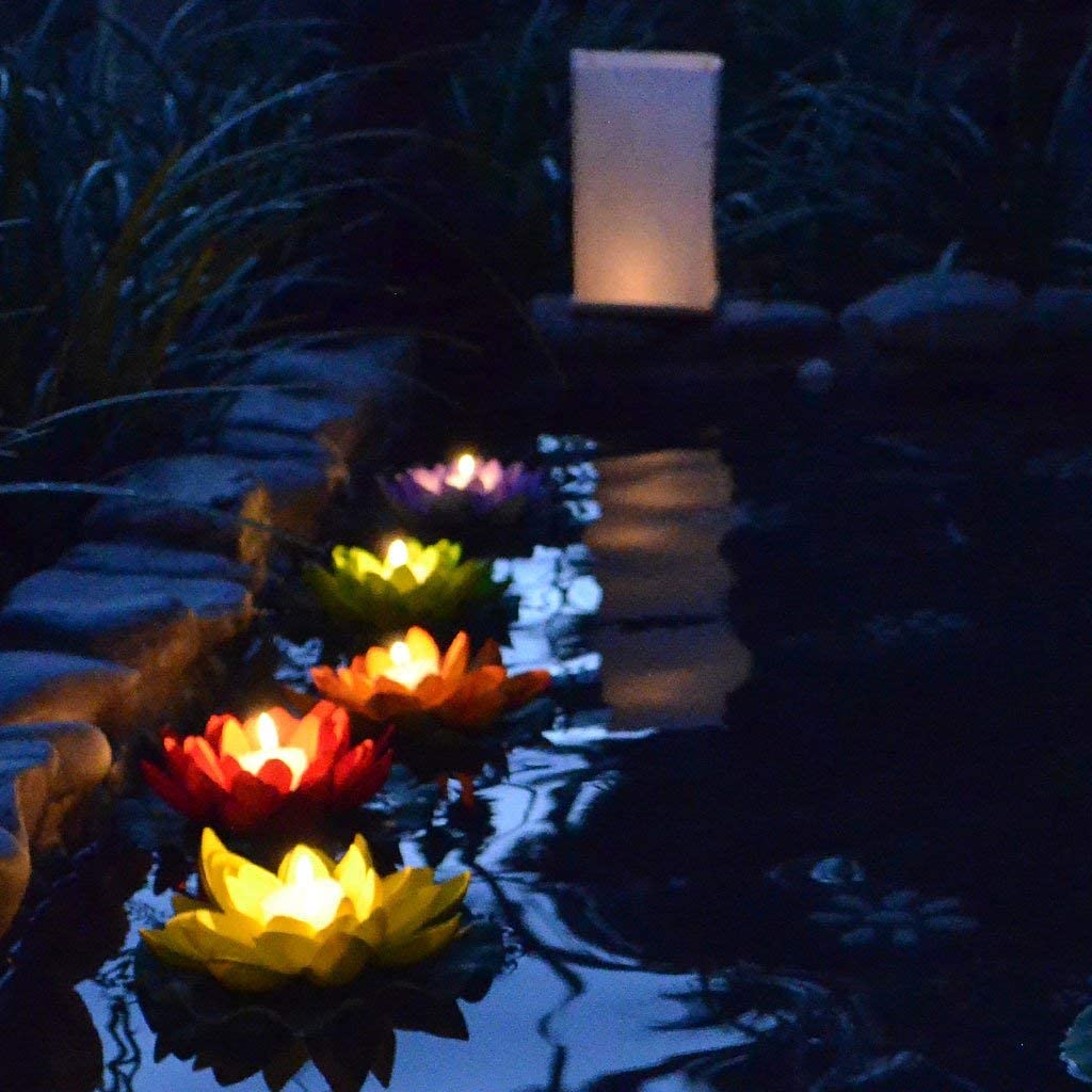 Floating LED Lotus Flowers Artificial Candles Sensor Multicolor - Pack of 6 - Homely Arts