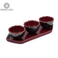 Beautiful Hand-Painted Ceramic Serving Tray with Bowls - Homely Arts