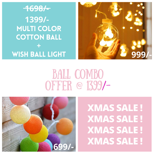 Xmas Ball combo- Multi Color cotton ball and Curtain Wish ball - Homely Arts