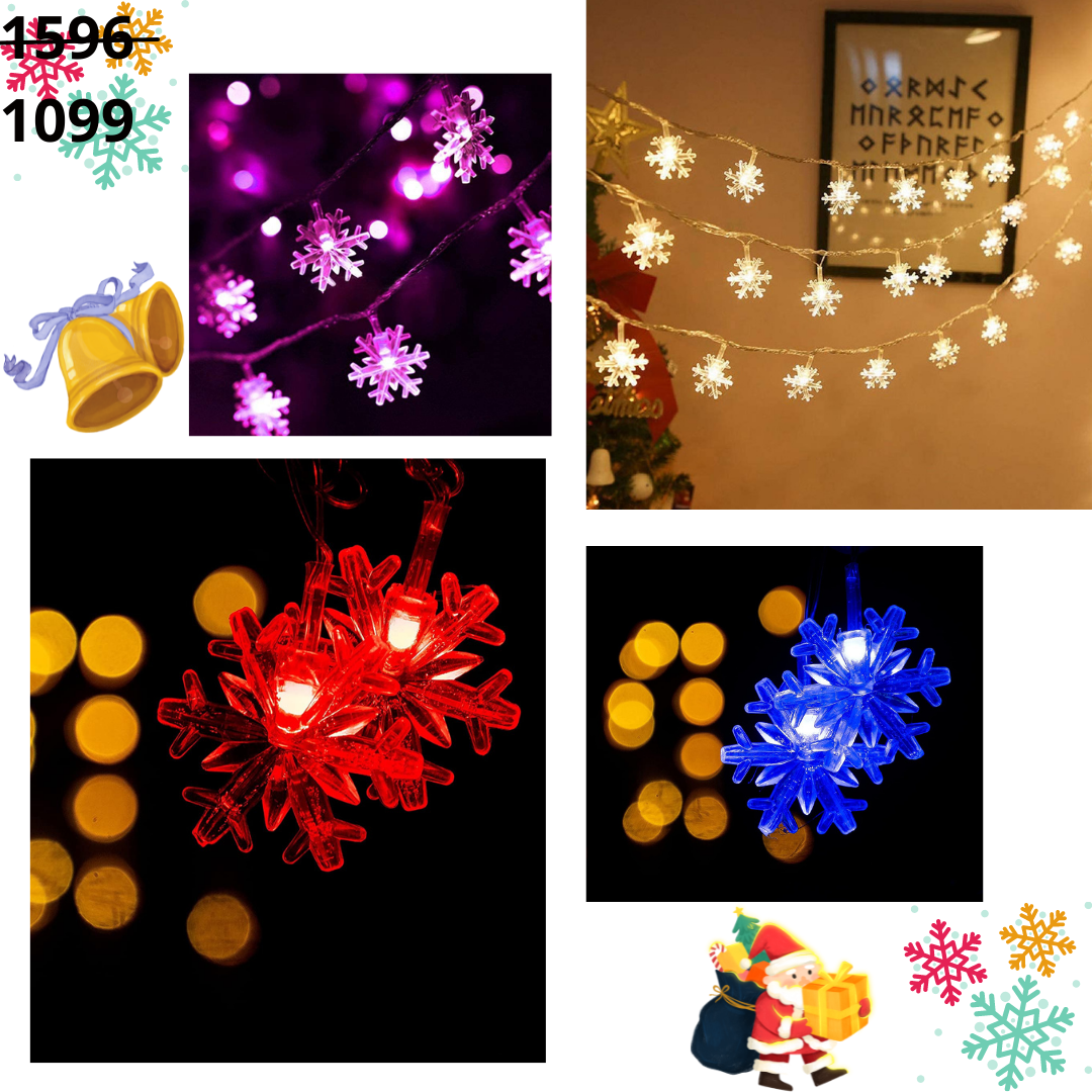 Merry Christmas Combo for 4 Snow Flakes Led Light (Pink, Warm white, Blue and Red) 16 snowflakes in each light - Homely Arts