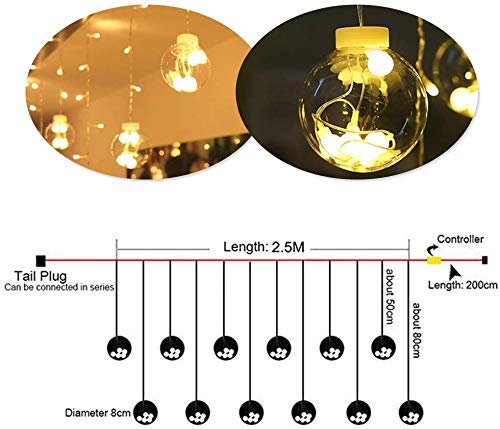 Wish Balls window Curtain String Lights with 8 Flashing Modes (12 Warm White) - Homely Arts