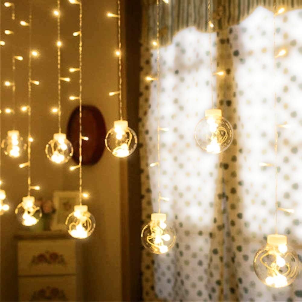 Wish Balls window Curtain String Lights with 8 Flashing Modes (12 Warm White) - Homely Arts