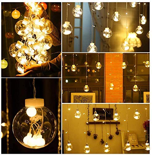 Wish Balls window Curtain String Lights with 8 Flashing Modes (12 Warm White) - Homely Arts