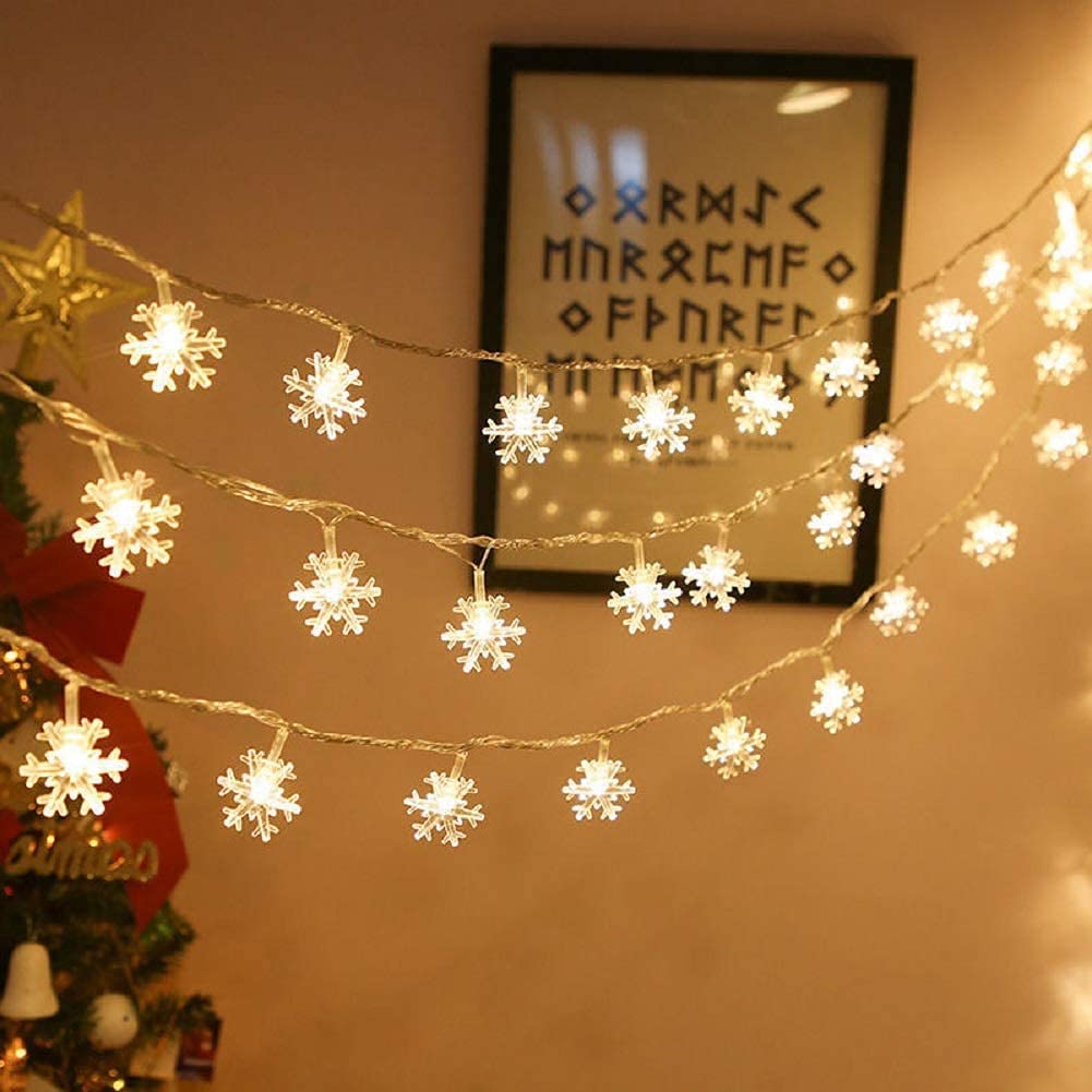 Christmas Lights 16 LEDs Snowflake Fairy String Light (Warm White, AC Plug ) for Indoor & Outdoor Usage | Xmas | New Years | Party | Decoration - Homely Arts