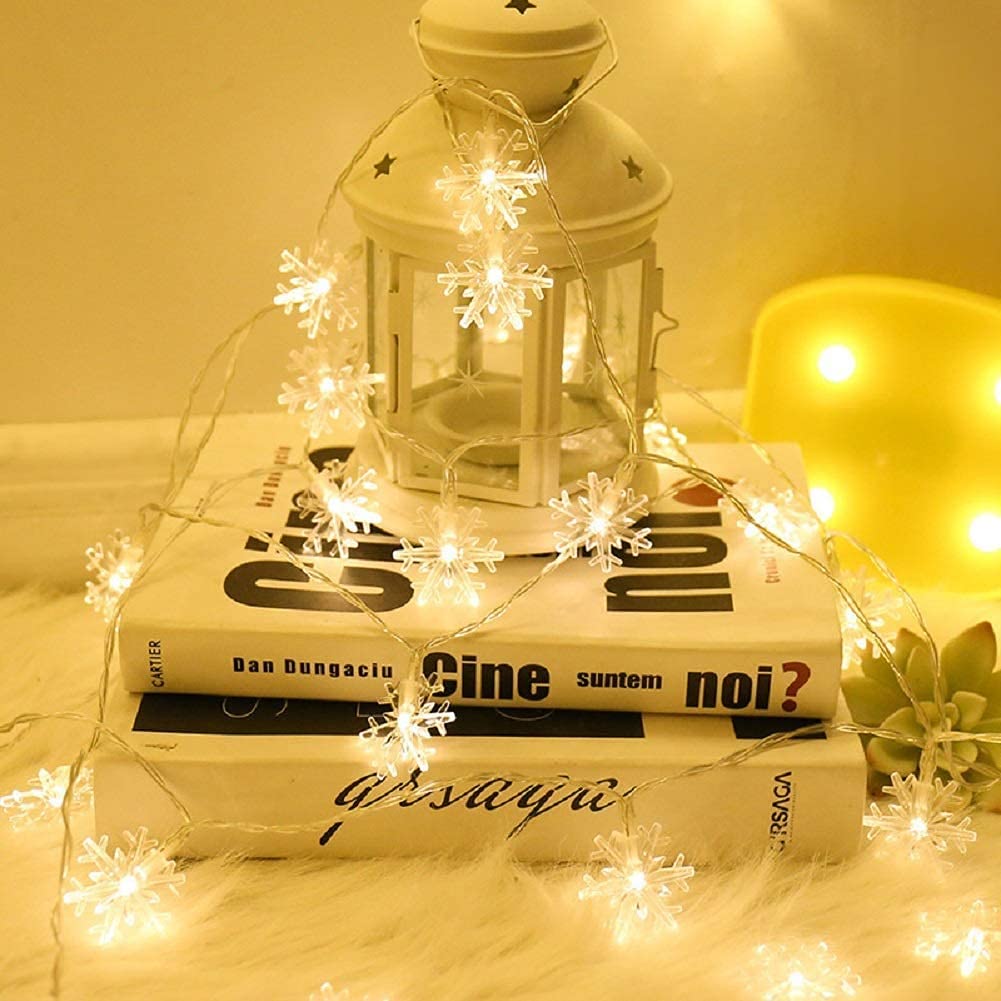 Christmas Lights 16 LEDs Snowflake Fairy String Light (Warm White, AC Plug ) for Indoor & Outdoor Usage | Xmas | New Years | Party | Decoration - Homely Arts