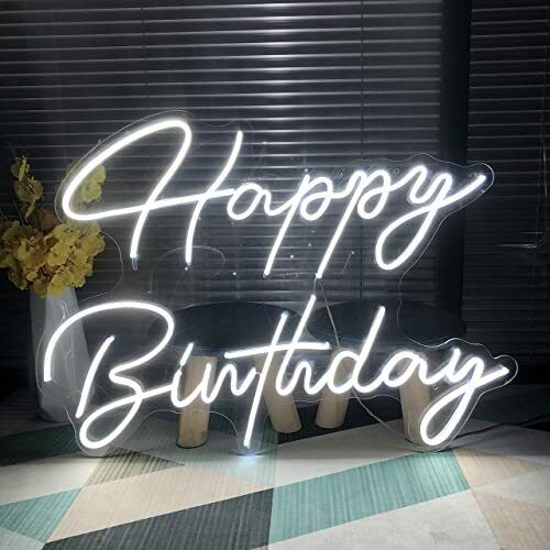 Large Neon Sign Happy Birthday LED Flex Transparent Acrylic 3D Personalized - Homely Arts