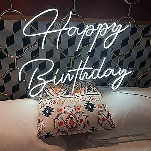 Large Neon Sign Happy Birthday LED Flex Transparent Acrylic 3D Personalized - Homely Arts