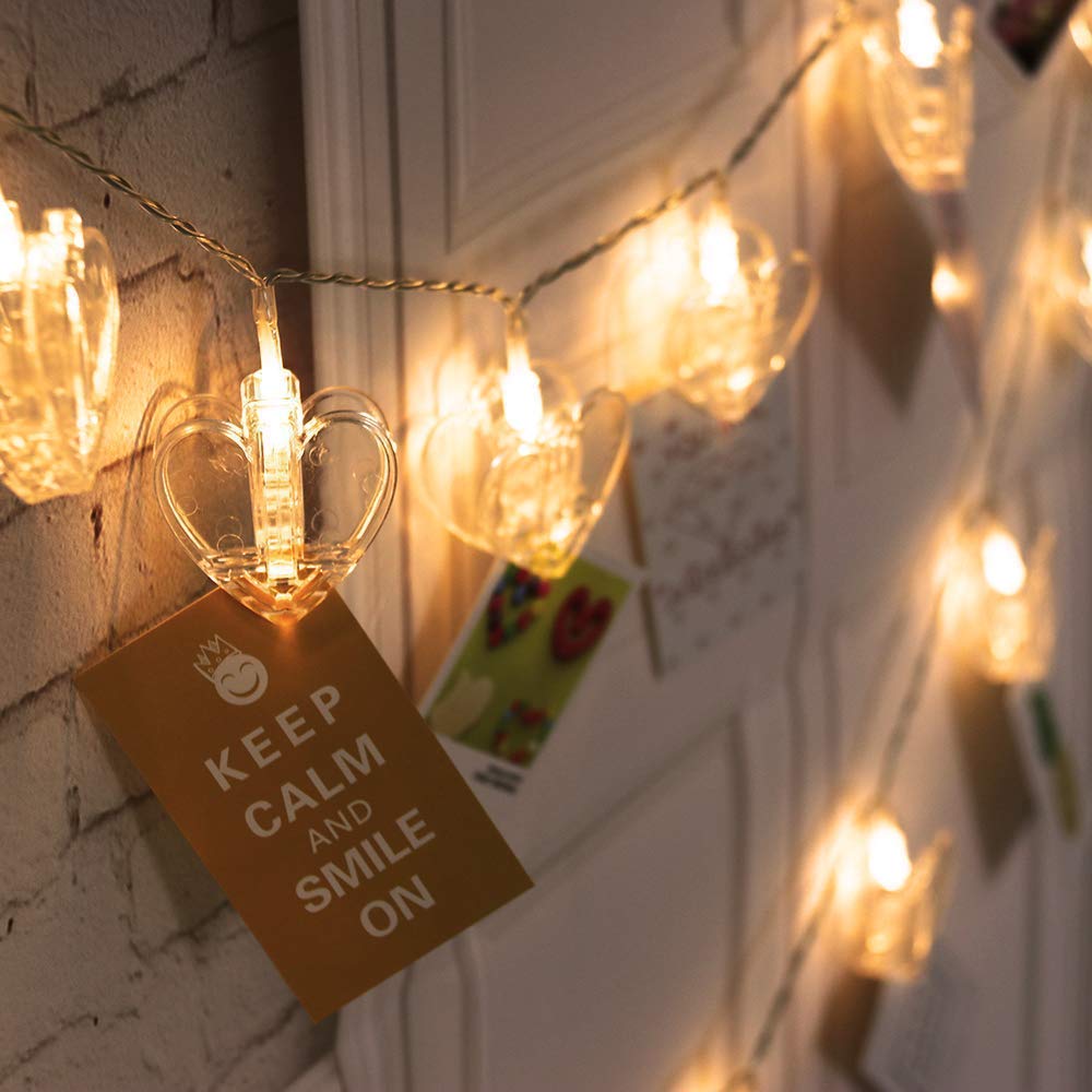 Heart Clip LED Warm-White Fairy Twinkle Lights Hanging Photos - Homely Arts