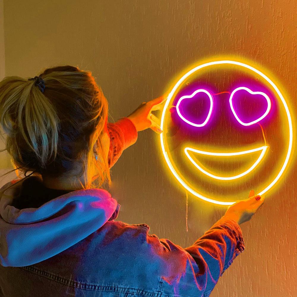 Heart Neon Sign, Custom Neon Sign, Happy Face LED Light, Handmade Neon Decor - Homely Arts