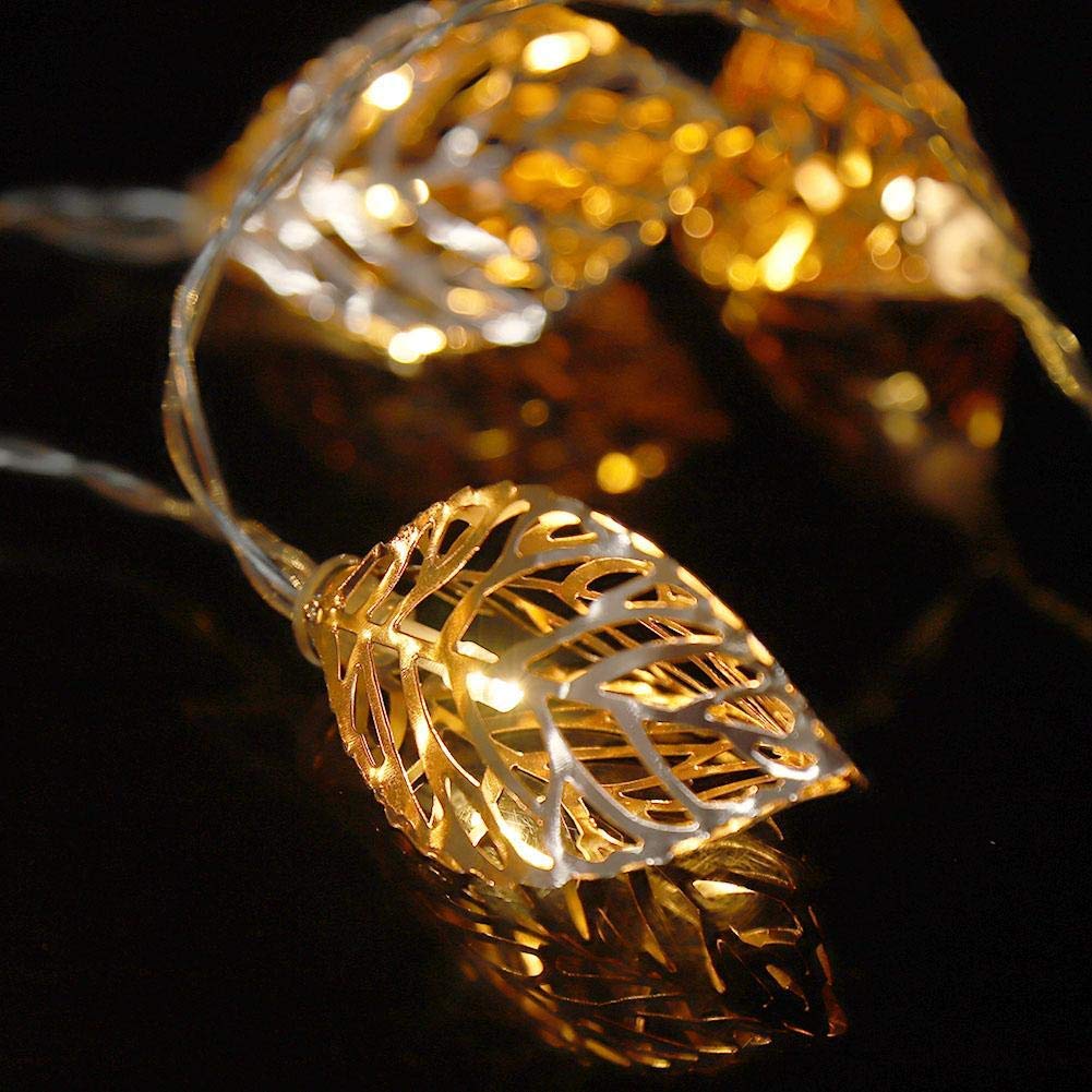 Golden Metal Leaf String Led Decorative Lights (Warm White Bulbs) - Homely Arts