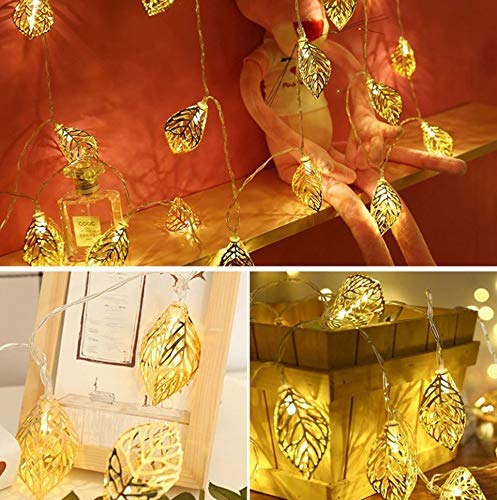 Golden Metal Leaf String Led Decorative Lights (Warm White Bulbs) - Homely Arts