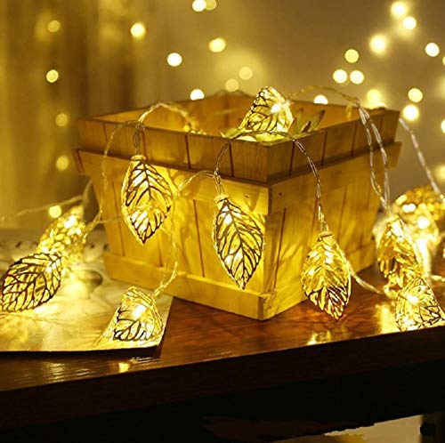 Golden Metal Leaf String Led Decorative Lights (Warm White Bulbs) - Homely Arts
