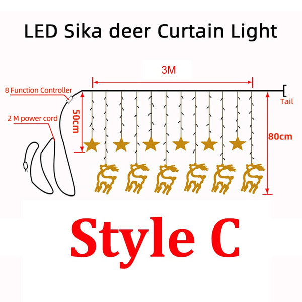 138LED Curtain Light String Light Christmas Decoration - Homely Arts